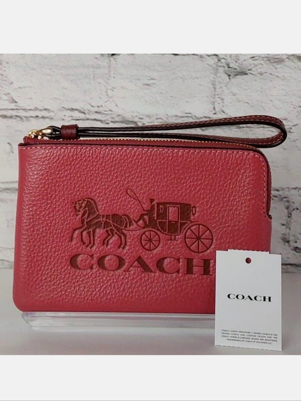 'COACH' PEBBLE LEATHER SIGNATURE EMBOSSED TOP-ZIP  WRISTLET